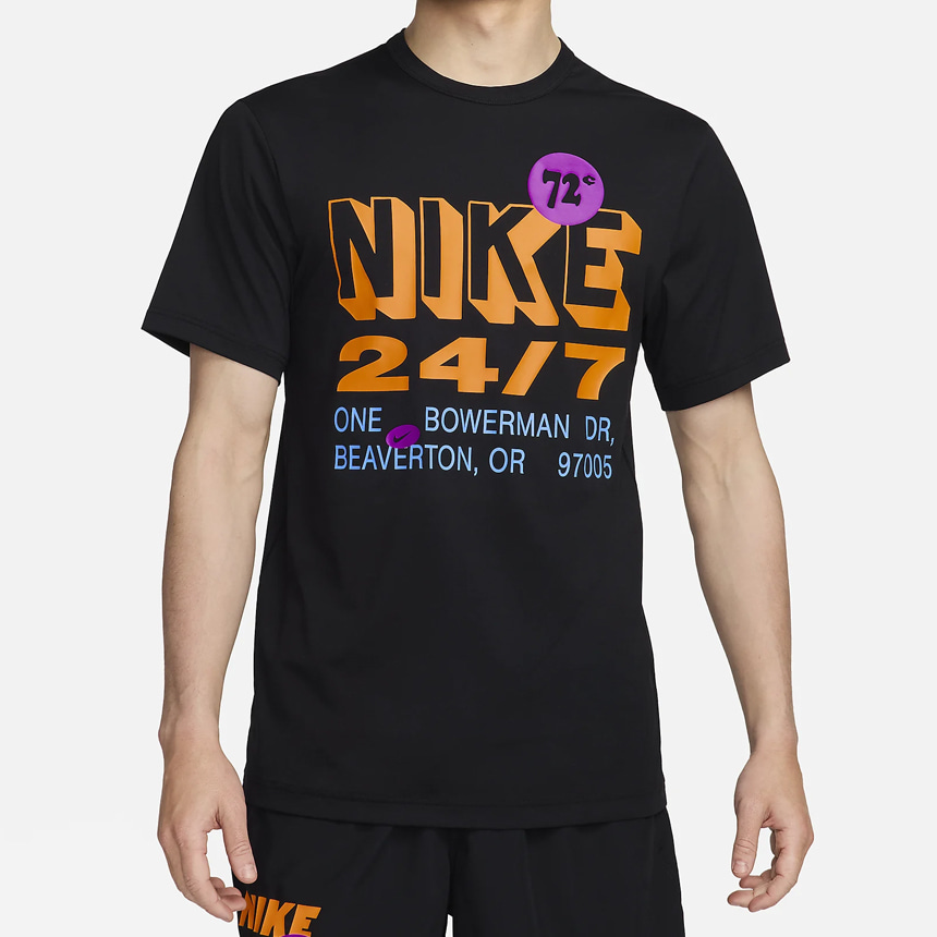 나이키 드라이 핏 UV 반팔 피트니스 탑 프린팅 여름 티셔츠 FN3989-010 블랙